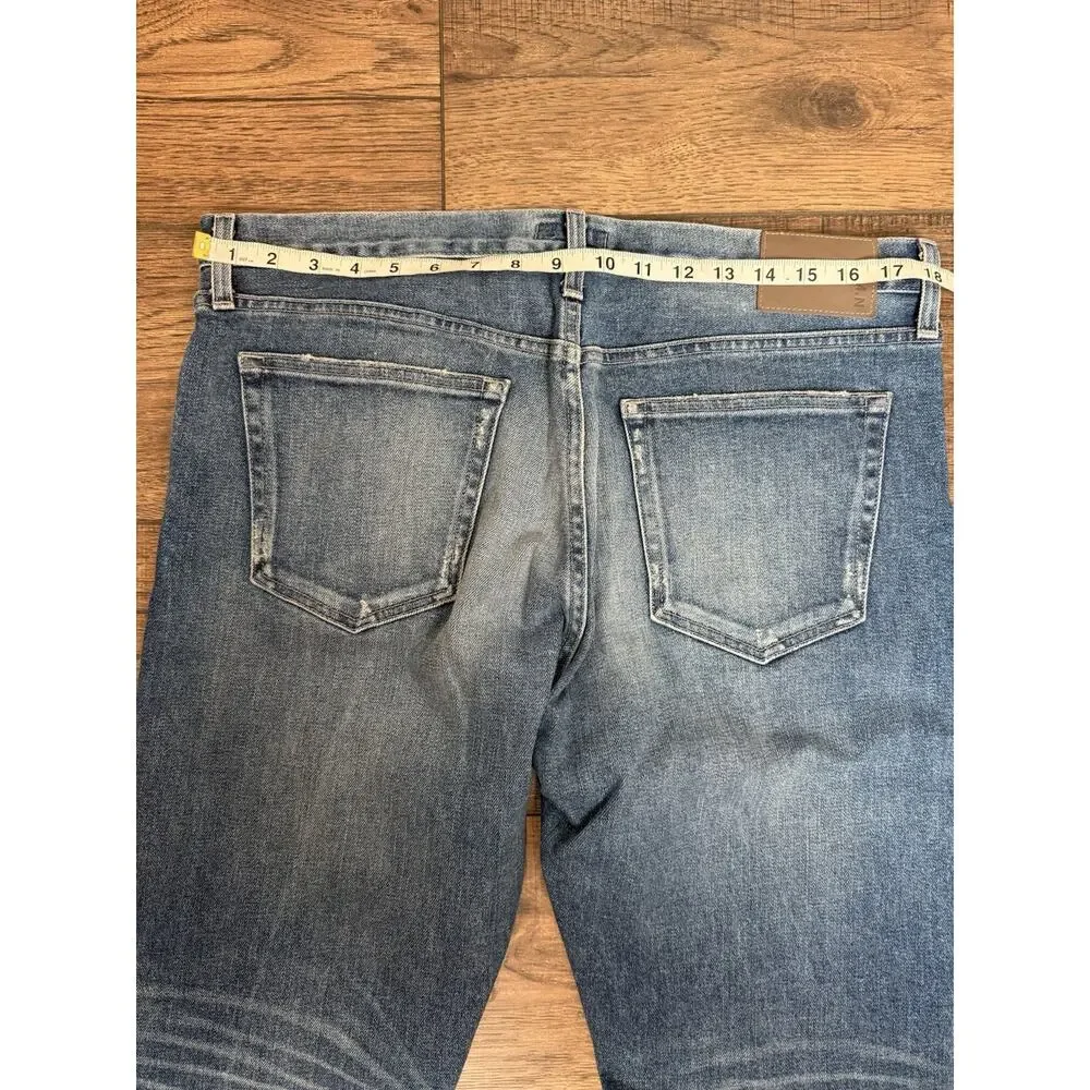 SMN USA Hunter Standard Slim Island Light Blue Distressed Denim Jeans Men 36x32